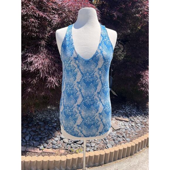 ZADIG & VOLTAIRE Joss Print Cashmere Top Blue Snakeskin Sleeveless Womens M - Picture 1 of 6